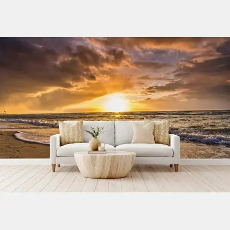 Fotomural atardecer dorado en la playa – Pixers®