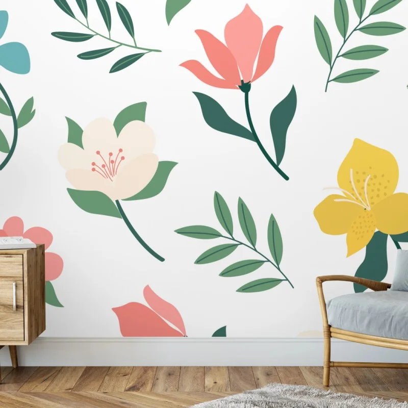 Fotomural estampado floral primaveral en tonos pastel