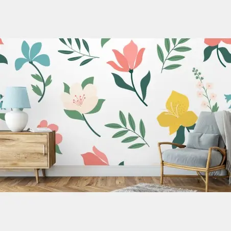 Fotomural estampado floral primaveral en tonos pastel – Pixers®