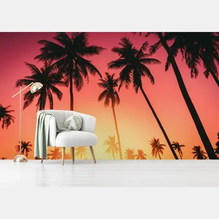 Fotomural atardecer tropical con palmeras en silueta – Pixers®