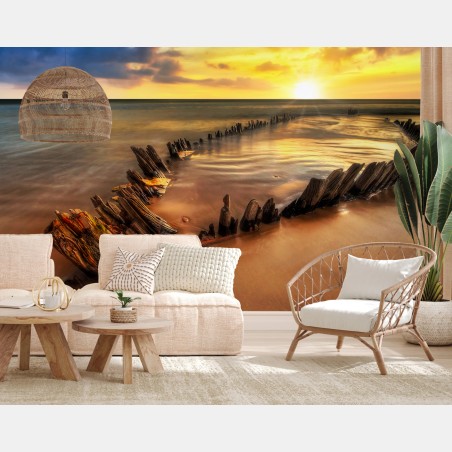 Fotomural naufragio en la playa de Rossbeigh al atardecer – Pixers®