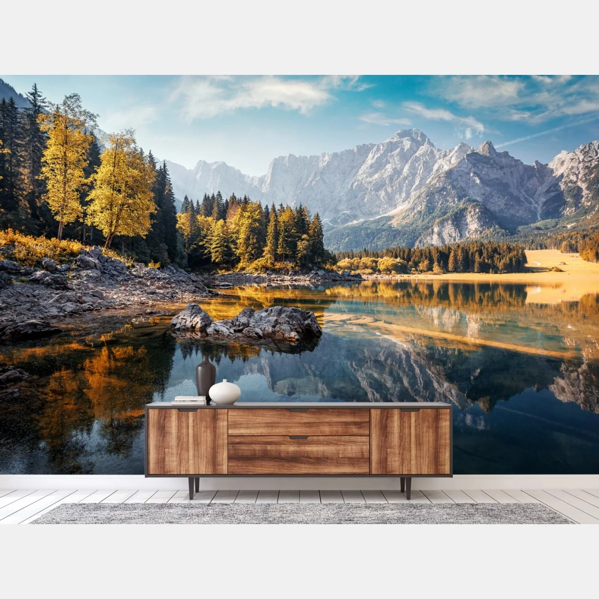Fotomural lago de montaña en otoño con reflejos dorados – Pixers® Fotomural lago de montaña en otoño con reflejos dorados – Pixers®