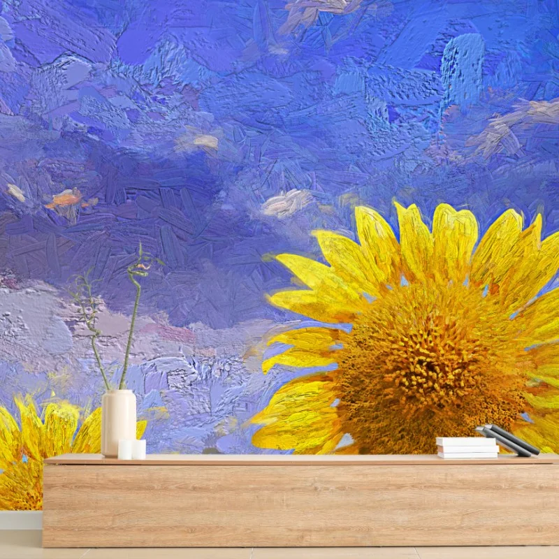 Fotomural atardecer de girasoles en campo veraniego