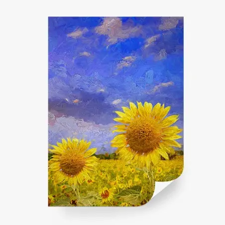 Fotomural atardecer de girasoles en campo veraniego – Pixers®