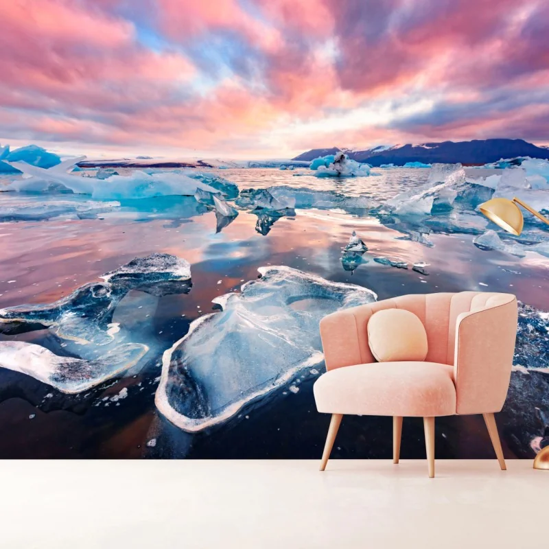 Fotomural amanecer sobre témpanos de hielo en tonos pastel