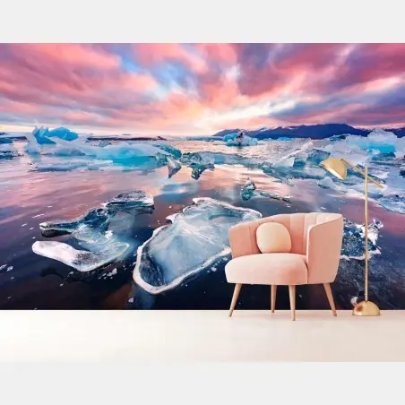 Fotomural amanecer sobre témpanos de hielo en tonos pastel – Pixers®