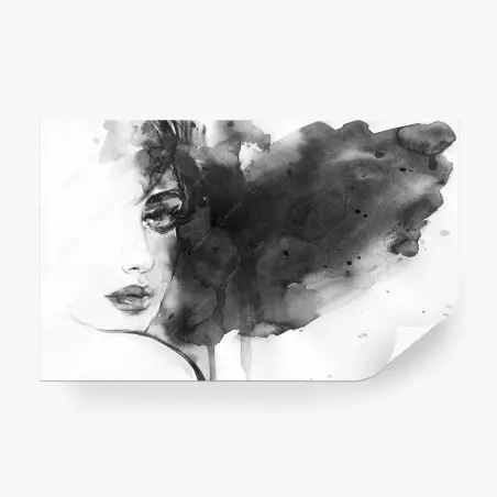 Fotomural rostro femenino en acuarela monocroma – Pixers®