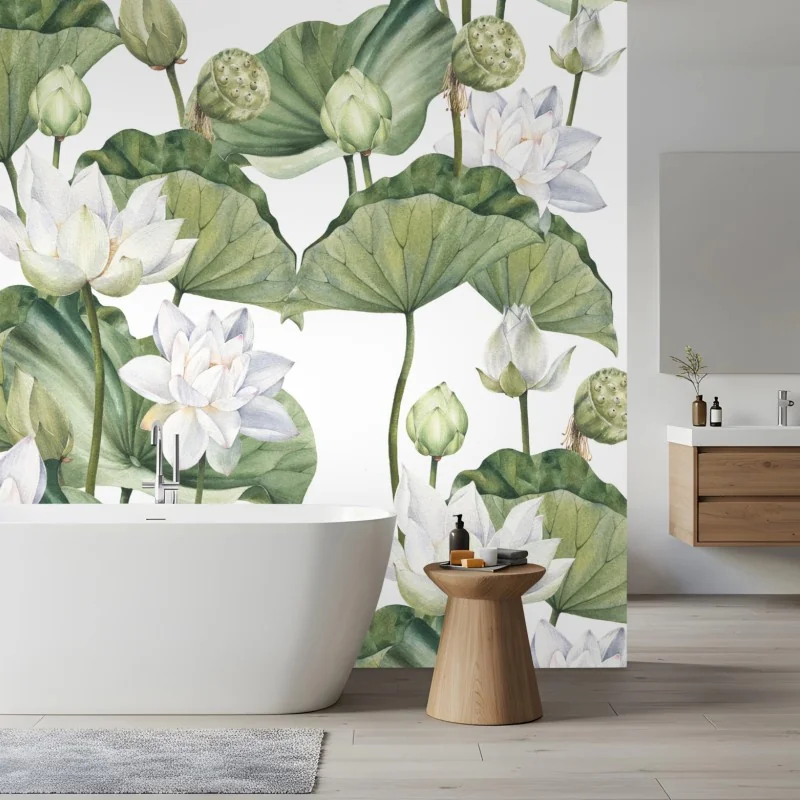 Fotomural loto blanco en acuarela para decoración