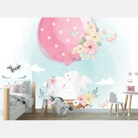Fotomural conejitos en globo floral – Pixers®