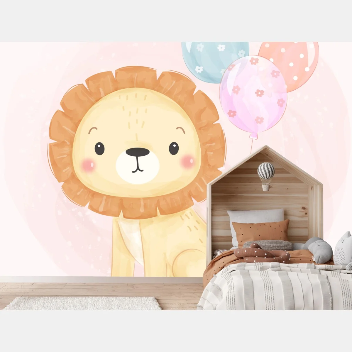 Fotomural león tierno con globos en tonos pastel – Pixers® Fotomural león tierno con globos en tonos pastel – Pixers®