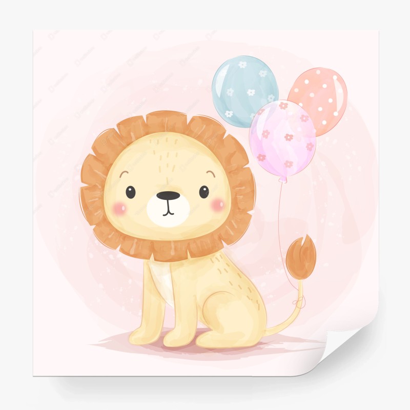 Fotomural león tierno con globos en tonos pastel