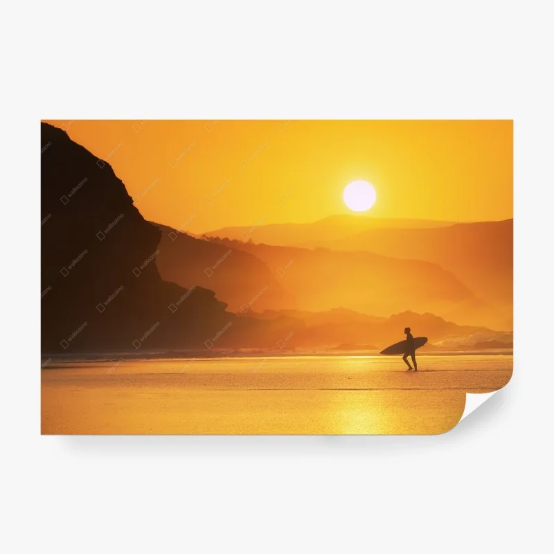 Fotomural puesta de sol y surf en la costa dorada