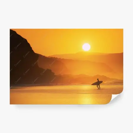 Fotomural puesta de sol y surf en la costa dorada – Pixers®