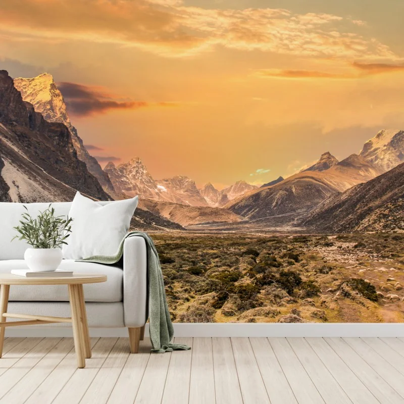 Fotomural puesta de sol en el Himalaya, valle de Sagarmatha