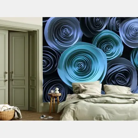 Fotomural rosas de papel en espiral en tonos azul y verde – Pixers®