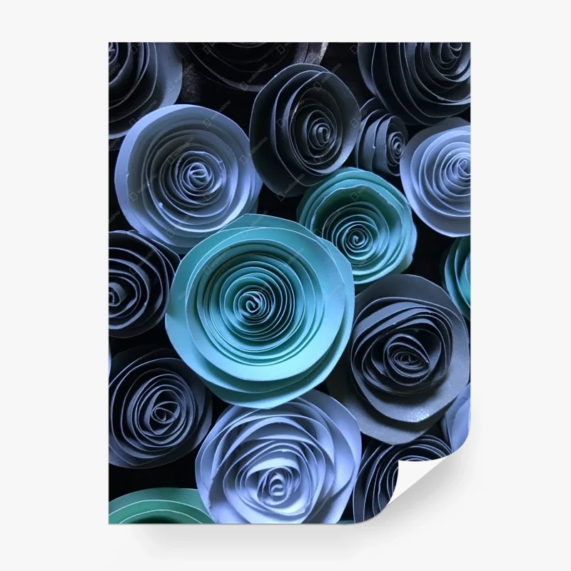 Fotomural rosas de papel en espiral en tonos azul y verde