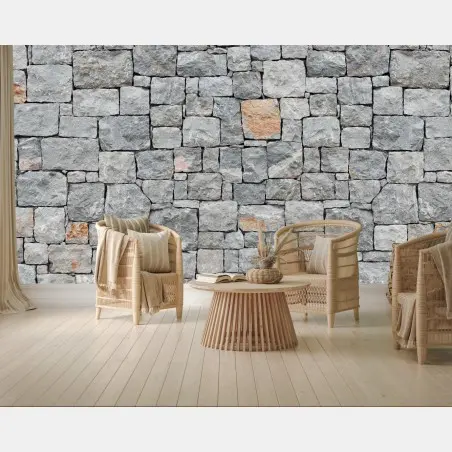 Fotomural textura de muro de piedra gris rústico panorámico – Pixers®