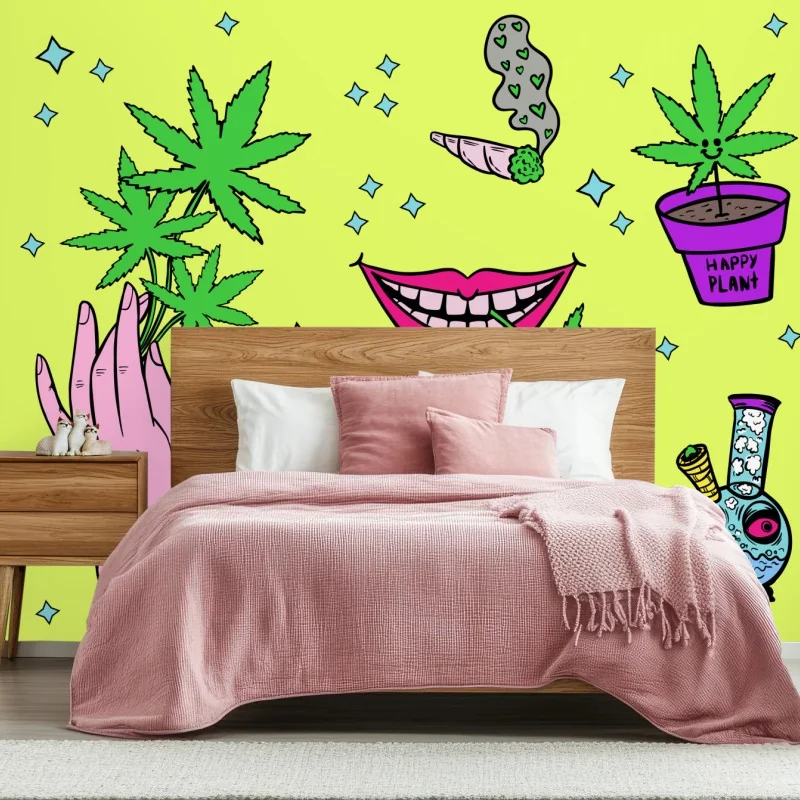 Fotomural ilustración pop de cannabis y colores vivos