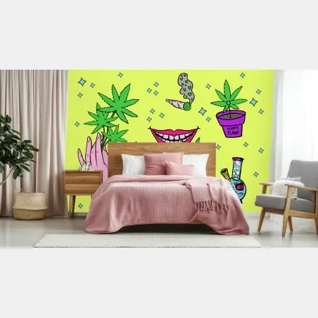 Fotomural ilustración pop de cannabis y colores vivos – Pixers®