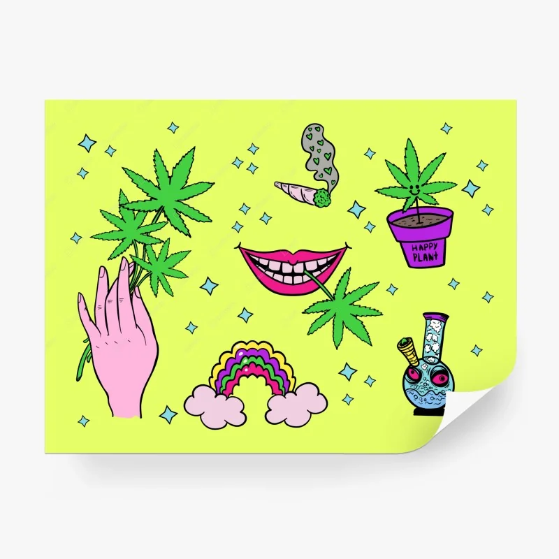 Fotomural ilustración pop de cannabis y colores vivos