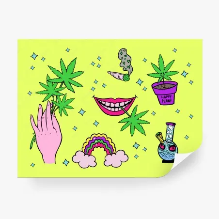 Fotomural ilustración pop de cannabis y colores vivos – Pixers®