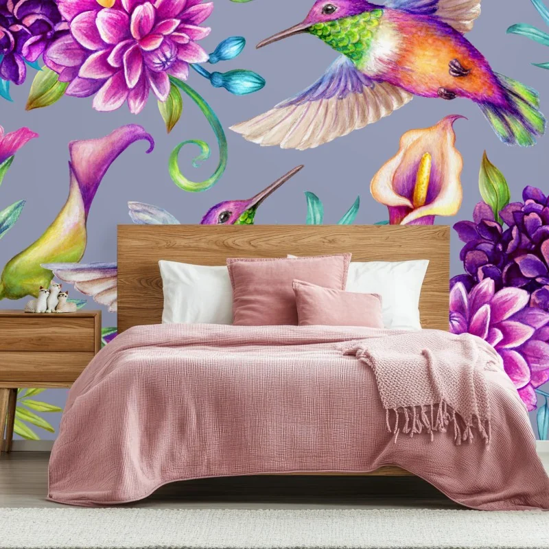 Fotomural paraíso floral con colibríes