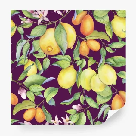 Fotomural patrón de limones en acuarela sobre fondo morado – Pixers®