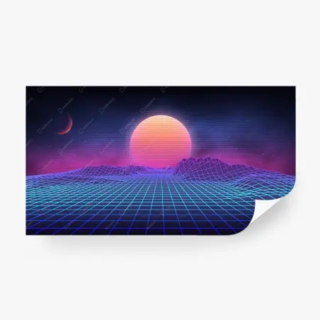 Fotomural amanecer retrofuturista en rejilla neón – Pixers®