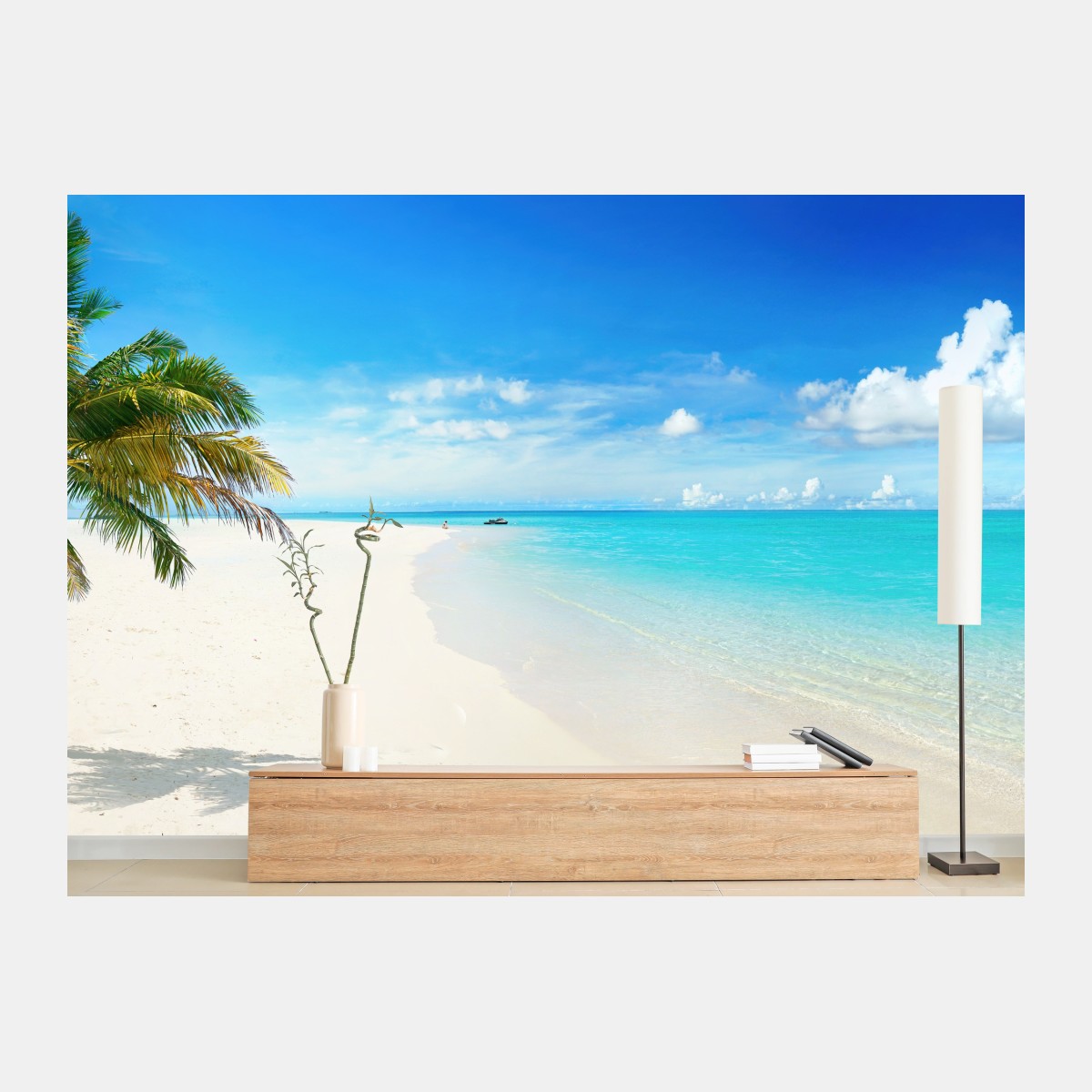 Fotomural playa paradisíaca con palmera solitaria – Pixers®