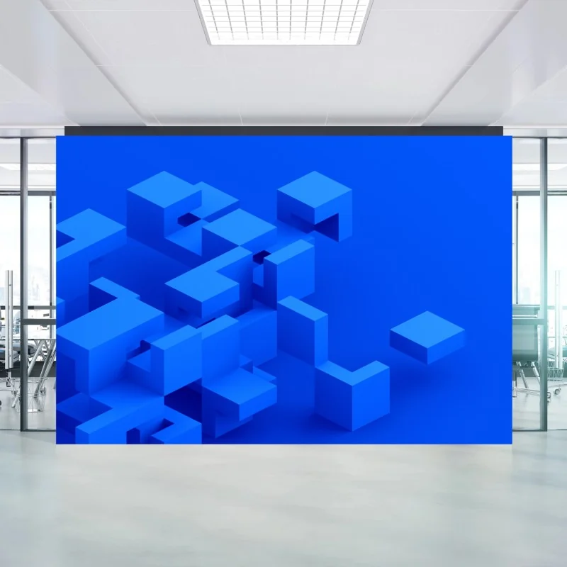 Fotomural composición geométrica isométrica en azul