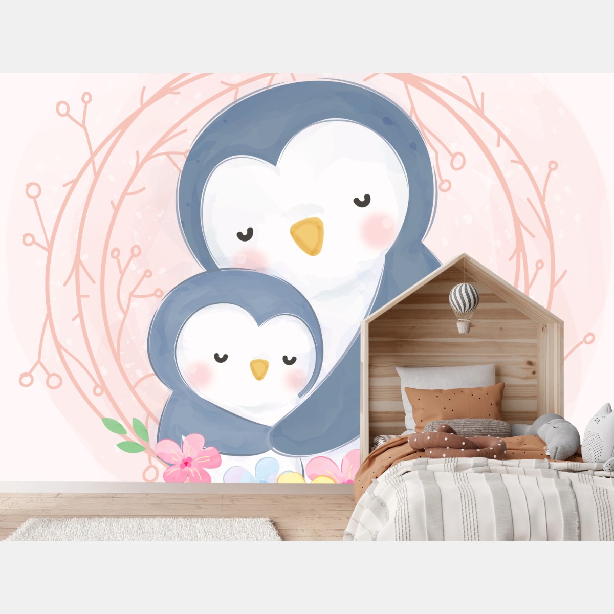 Fotomural abrazo de pingüinos en acuarela pastel – Pixers®