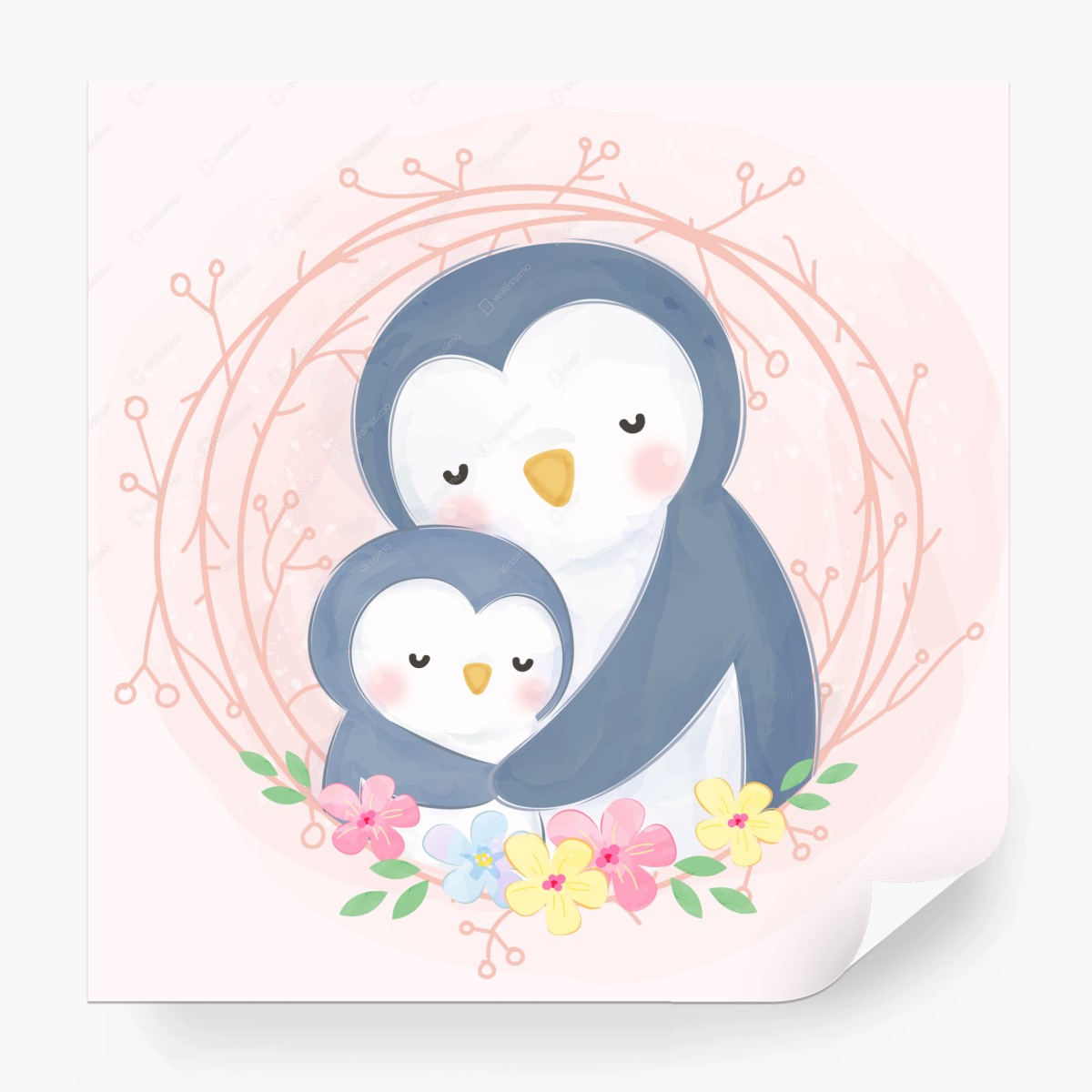 Fotomural abrazo de pingüinos en acuarela pastel – Pixers®