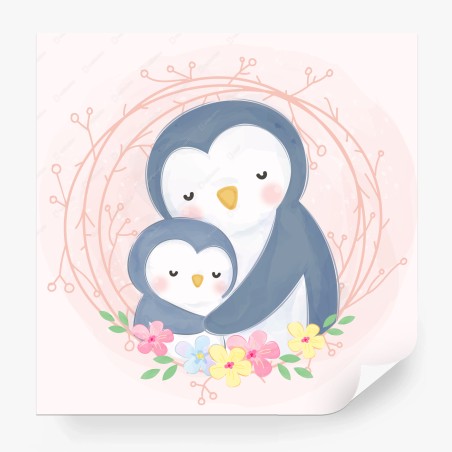 Fotomural abrazo de pingüinos en acuarela pastel – Pixers®