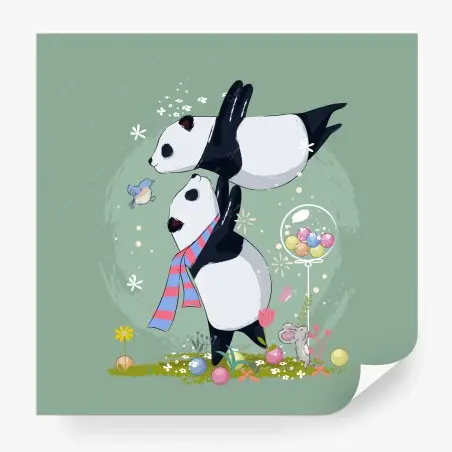 Fotomural dos osos panda amigos jugando entre flores – Pixers®