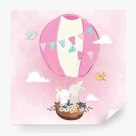 Fotomural aventura en globo rosa con conejitos – Pixers®