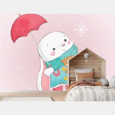 Fotomural conejito invernal con osito y paraguas – Pixers®