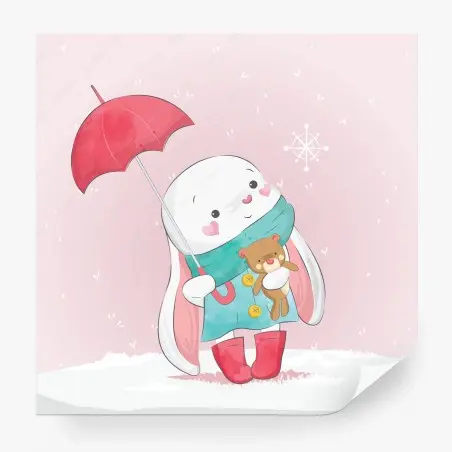 Fotomural conejito invernal con osito y paraguas – Pixers®