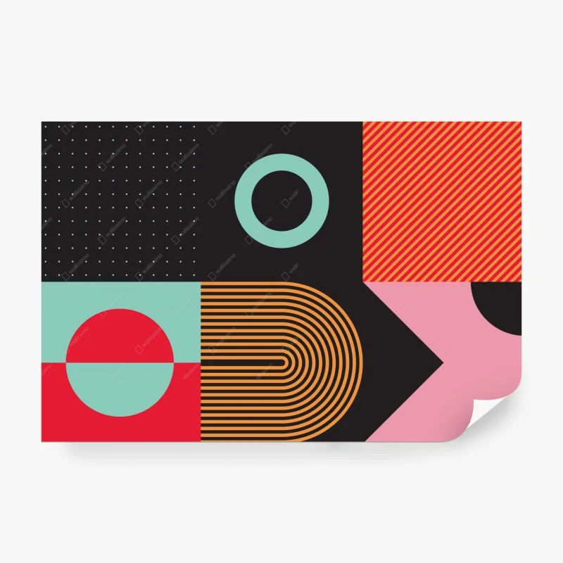 Fotomural composición geométrica brutalista en colores vibrantes