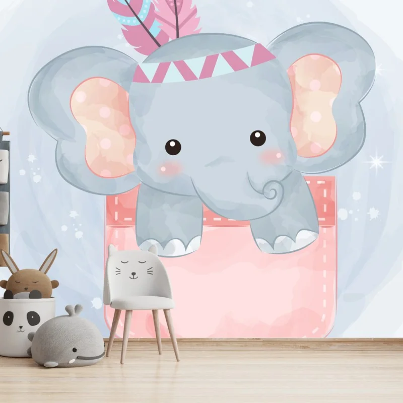 Fotomural elefante bebé en bolsillo acuarela