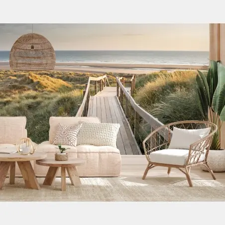 Fotomural pasarela hacia la playa al atardecer – Pixers®