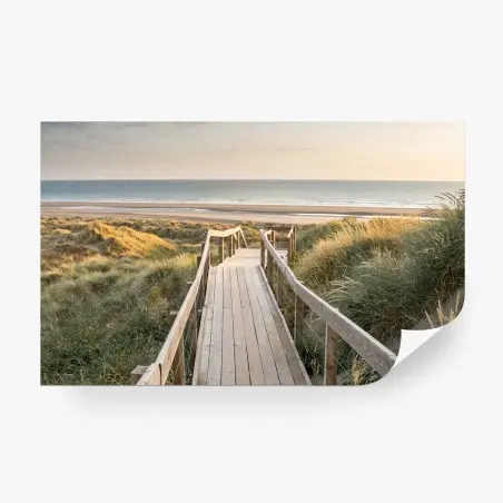 Fotomural pasarela hacia la playa al atardecer – Pixers®