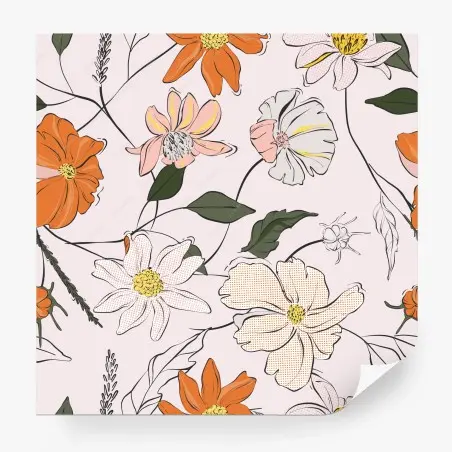 Fotomural estampado floral suave en tonos naranja y rosa – Pixers®