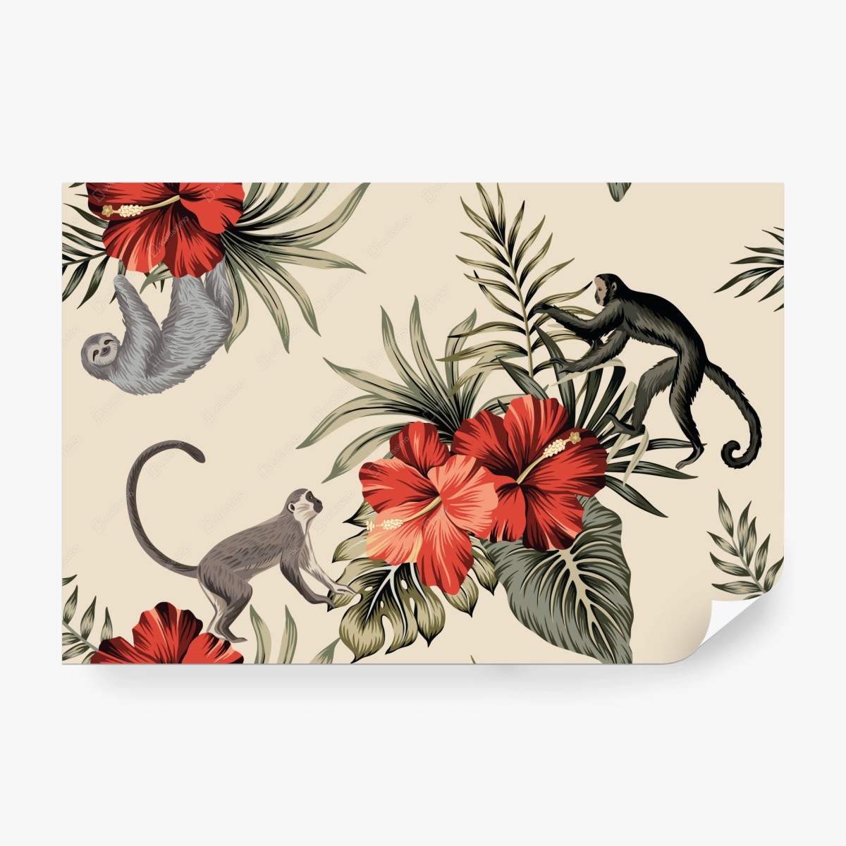 Fotomural selva tropical con monos y hibiscos – Pixers®