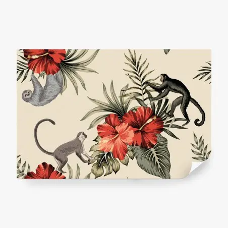 Fotomural selva tropical con monos y hibiscos – Pixers®