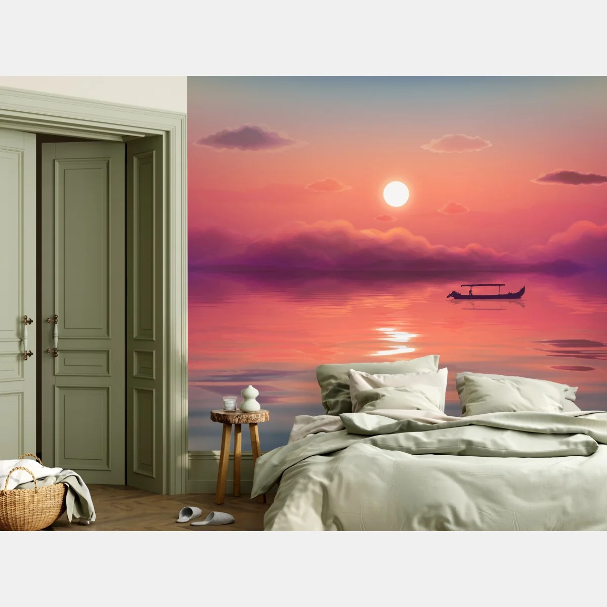 Fotomural atardecer en calma con barca solitaria – Pixers® Fotomural atardecer en calma con barca solitaria – Pixers®