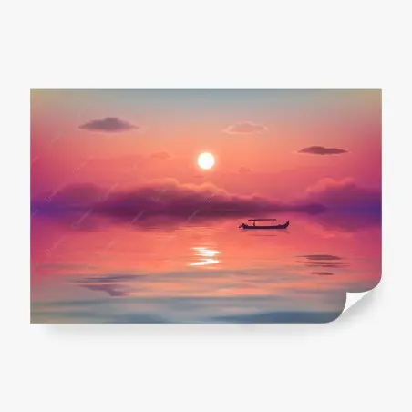 Fotomural atardecer en calma con barca solitaria – Pixers®