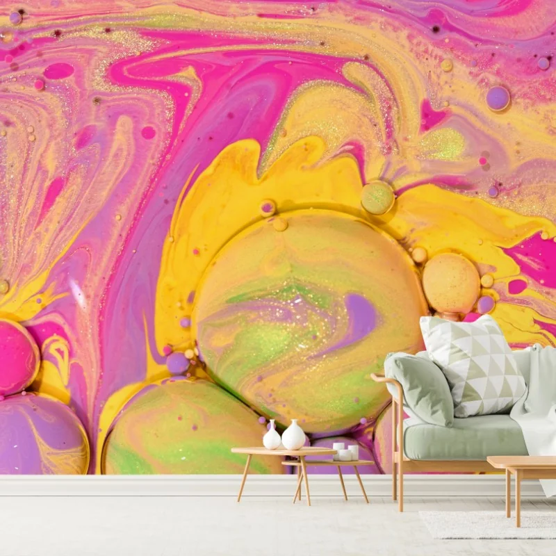 Fotomural mural artístico de burbujas acrílicas en tonos vibrantes