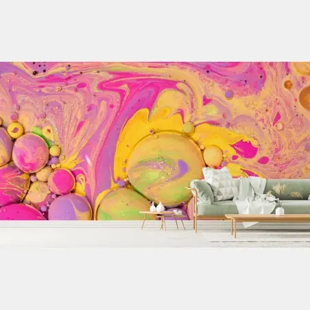 Fotomural mural artístico de burbujas acrílicas en tonos vibrantes – Pixers®