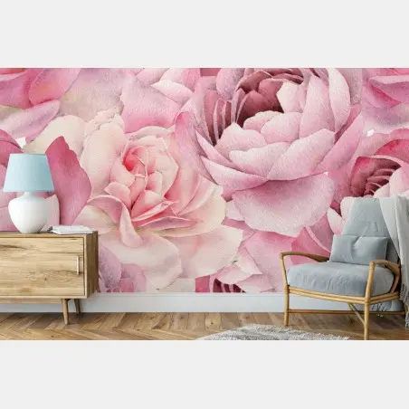 Fotomural patrón romántico de rosas en acuarela – Pixers®