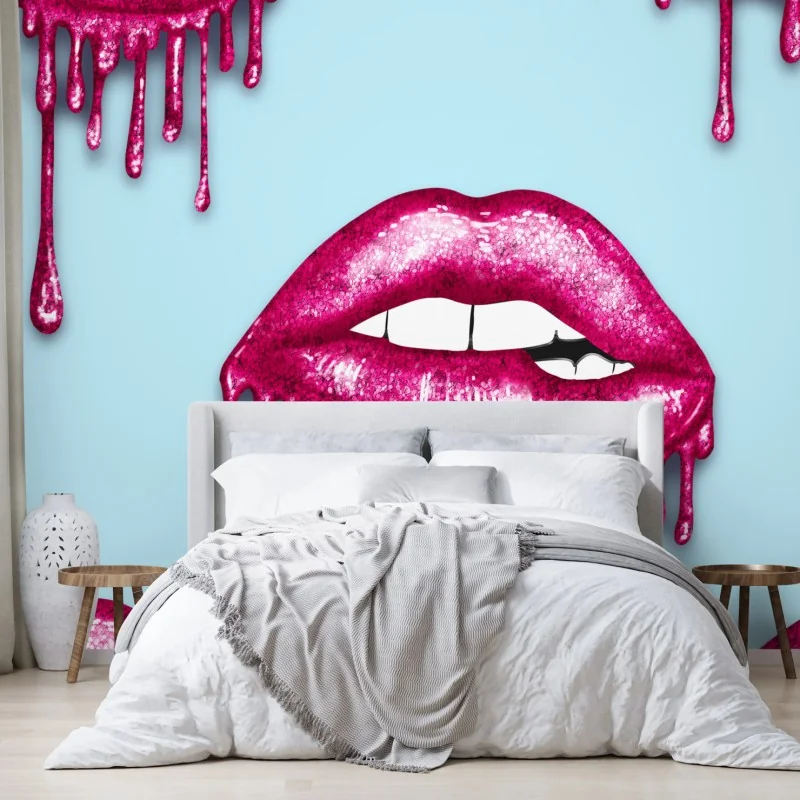 Fotomural labios rosa brillante con efecto goteo